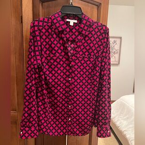 Dana Buchman Geometric Pink and Navy Blouse